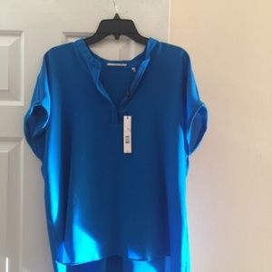 COPY - T Tahari blue zip front blouse
